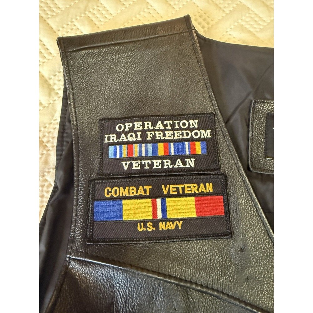 XXL Harley Davidson Leather Vest US Combat Veteran Navy POW Virginia Skull - Picture 4 of 16